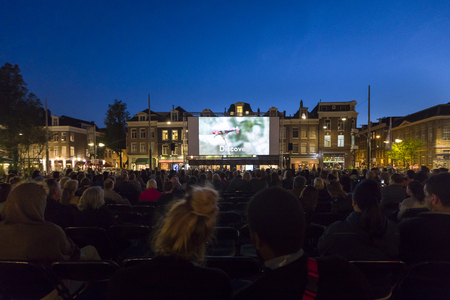 Amsterdam, The Netherlands - August 22 2018: open air screening of Brazilian film Benzinho at Marie Heinekenplein, during World Cinema Amsterdam, a world film festival held from 16 to 25/08/2018のeditorial素材