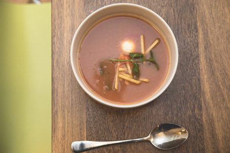 bowl of healthy tomato soupの写真素材