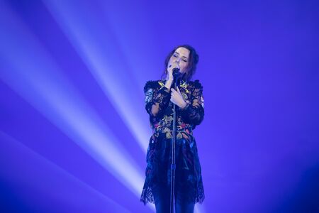 Amsterdam, The Netherlands - 12 February 2019:  Concert of French songwriter and singer Zaz at venue AFAS live in Amsterdamのeditorial素材