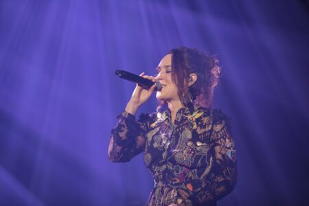 Amsterdam, The Netherlands - 12 February 2019:  Concert of French songwriter and singer Zaz at venue AFAS live in Amsterdamのeditorial素材