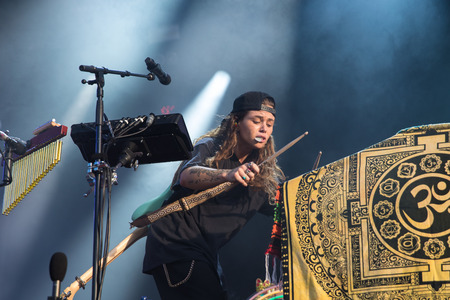 Nyon, Switzerland - 23 July 2019: concert of Australian singer-songwriter and multi-instrumentalist Tash Sultana at Paleo Festivalのeditorial素材