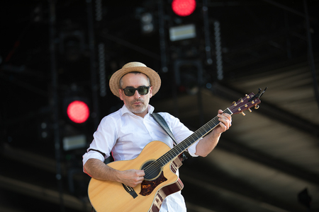 Nyon, Switzerland - 23 July 2019: concert of Canadian rock band from Quebec Les Cowboys Fringants at Paleo Festivalのeditorial素材