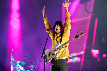 Nyon, Switzerland - 23 July 2019: concert of American band Twenty One Pilots at Paleo Festival. Twenty Ã¸ne pilÃ¸ts is an American musical duo made of singer, guitarist/ bass player and pianist Tyler Joseph and drummer/percussionist and trumpeter Josh Dunのeditorial素材