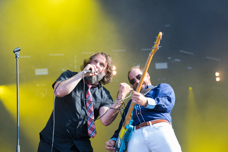 Nyon, Switzerland - 23 July 2019: concert of Canadian rock band from Quebec Les Cowboys Fringants at Paleo Festivalのeditorial素材