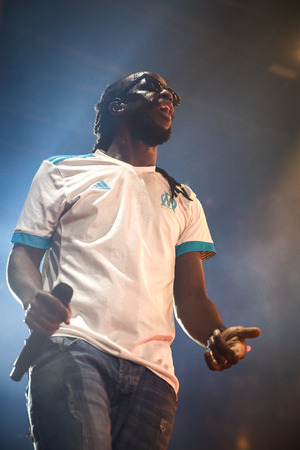 Nyon, Switzerland - 27 July 2019 : concert of French rap singer Youssouphaのeditorial素材