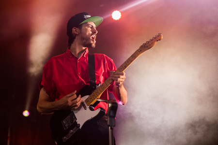 Nyon, Switzerland - 27 July 2019 :  concert of Quebec Canadian folk band Le Winstonのeditorial素材