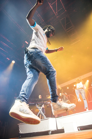 Nyon, Switzerland - 27 July 2019 : concert of French rap singer Youssouphaのeditorial素材