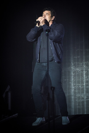 Nyon, Switzerland - 27 July 2019 :  concert of French pop singer Patrick Bruelのeditorial素材