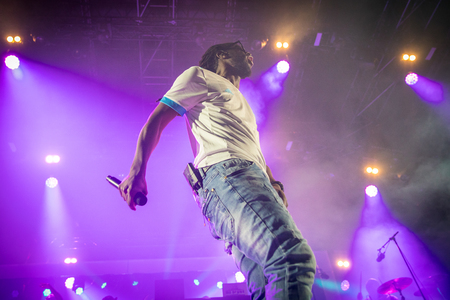 Nyon, Switzerland - 27 July 2019 : concert of French rap singer Youssouphaのeditorial素材