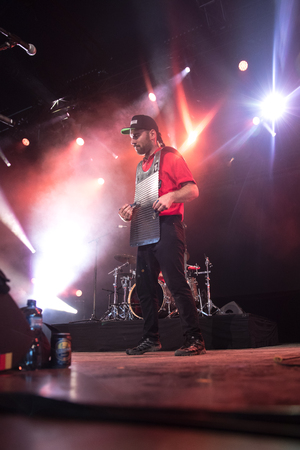 Nyon, Switzerland - 27 July 2019 :  concert of Quebec Canadian folk band Le Winstonのeditorial素材