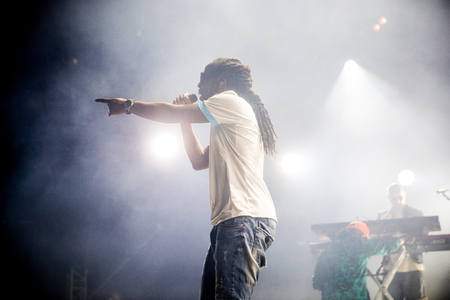 Nyon, Switzerland - 27 July 2019 : concert of French rap singer Youssouphaのeditorial素材