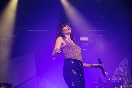 Nyon, Switzerland - 27 July 2019 :  private take away concert of French rock Singer Lou Doillon, she...