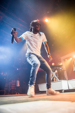Nyon, Switzerland - 27 July 2019 : concert of French rap singer Youssouphaのeditorial素材