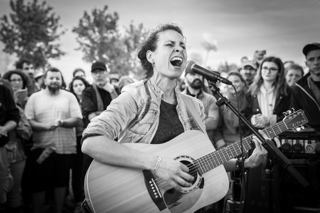 Nyon, Switzerland - 27 July 2019 :  private take away concert of swiss singer Phanee de Poolのeditorial素材