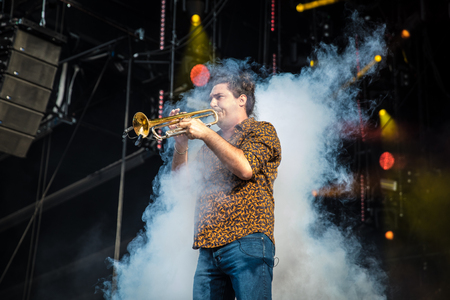Nyon, Switzerland - 27 July 2019 :  concert of Swiss pop singer Stephan Eicher & Traktorkestarのeditorial素材