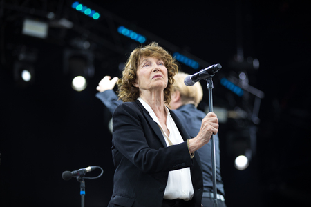 Nyon, Switzerland - 28 July 2019 :  concert of British-French singer Jane Birkin, she is singing accompanied by an orchestra the songs of her former partner Serge Gainsbourg as an hommageのeditorial素材