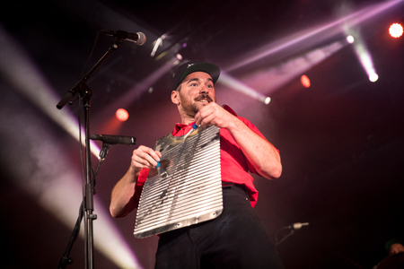 Nyon, Switzerland - 27 July 2019 :  concert of Quebec Canadian folk band Le Winstonのeditorial素材