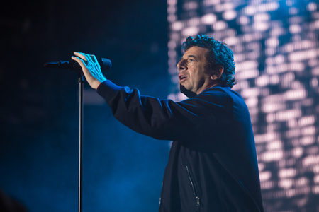 Nyon, Switzerland - 27 July 2019 :  concert of French pop singer Patrick Bruelのeditorial素材