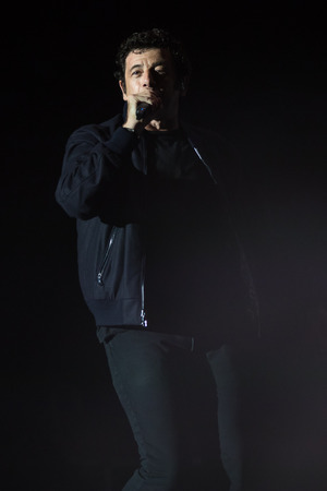 Nyon, Switzerland - 27 July 2019 :  concert of French pop singer Patrick Bruelのeditorial素材