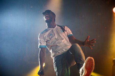 Nyon, Switzerland - 27 July 2019 : concert of French rap singer Youssouphaのeditorial素材