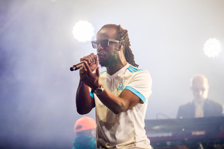 Nyon, Switzerland - 27 July 2019 : concert of French rap singer Youssouphaのeditorial素材
