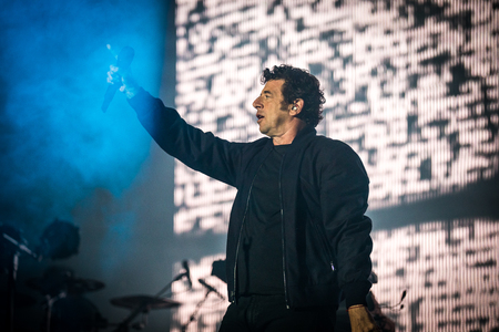 Nyon, Switzerland - 27 July 2019 :  concert of French pop singer Patrick Bruelのeditorial素材