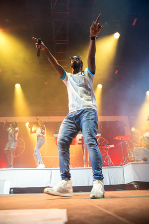 Nyon, Switzerland - 27 July 2019 : concert of French rap singer Youssouphaのeditorial素材