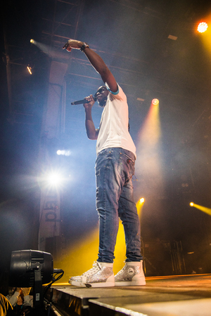 Nyon, Switzerland - 27 July 2019 : concert of French rap singer Youssouphaのeditorial素材