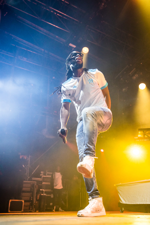 Nyon, Switzerland - 27 July 2019 : concert of French rap singer Youssouphaのeditorial素材