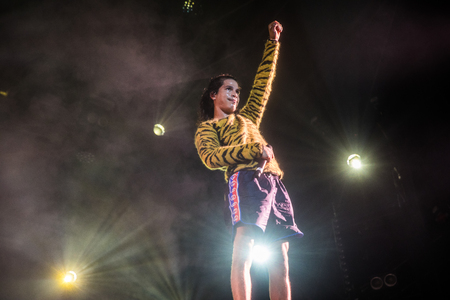 Nyon, Switzerland - 25 July 2019 :  concert of French rap singer Moha la Squaleのeditorial素材