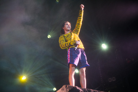 Nyon, Switzerland - 25 July 2019 :  concert of French rap singer Moha la Squaleのeditorial素材