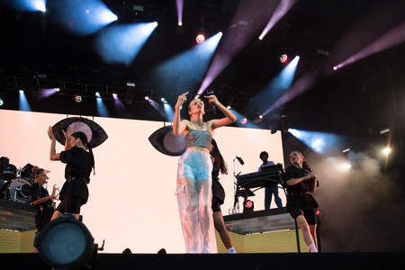 Nyon, Switzerland - 26 July 2019 :  concert of Belgian pop singer Angeleのeditorial素材