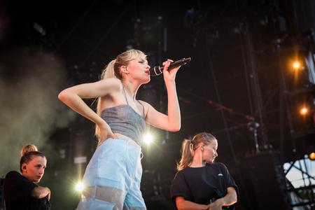 Nyon, Switzerland - 26 July 2019 :  concert of Belgian pop singer Angeleのeditorial素材