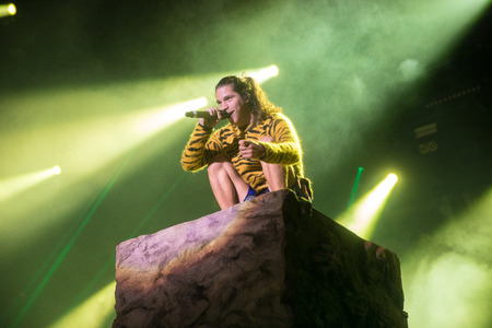 Nyon, Switzerland - 25 July 2019 :  concert of French rap singer Moha la Squaleのeditorial素材