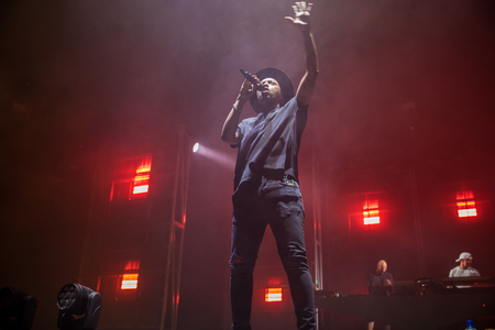 Nyon, Switzerland - 26 July 2019 :  concert of French rap singer Sopranoのeditorial素材