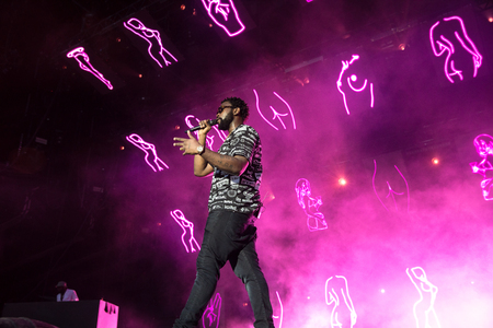Nyon, Switzerland - 26 July 2019 :  concert of Congolese-Belgian rap singer Damsoのeditorial素材