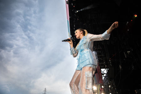 Nyon, Switzerland - 26 July 2019 :  concert of Belgian pop singer Angeleのeditorial素材