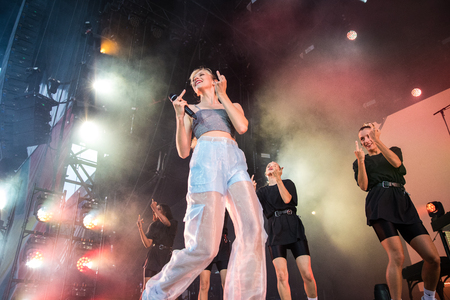Nyon, Switzerland - 26 July 2019 :  concert of Belgian pop singer Angeleのeditorial素材
