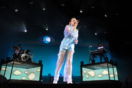Nyon, Switzerland - 26 July 2019 :  concert of Belgian pop singer Angeleのeditorial素材