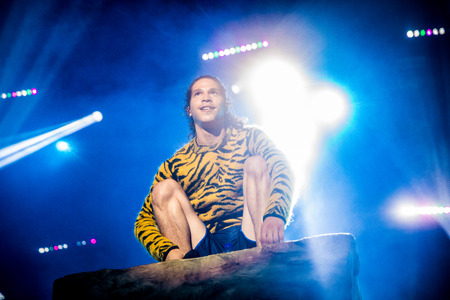 Nyon, Switzerland - 25 July 2019 :  concert of French rap singer Moha la Squaleのeditorial素材