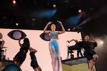 Nyon, Switzerland - 26 July 2019 :  concert of Belgian pop singer Angeleのeditorial素材