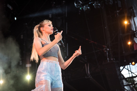 Nyon, Switzerland - 26 July 2019 :  concert of Belgian pop singer Angeleのeditorial素材