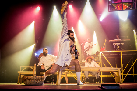 Nyon, Switzerland - 26 July 2019 :  circus and musical performance of Cirque Alfonse, a circus company from Quebec, Canadaのeditorial素材