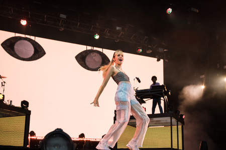 Nyon, Switzerland - 26 July 2019 :  concert of Belgian pop singer Angeleのeditorial素材