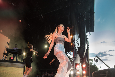 Nyon, Switzerland - 26 July 2019 :  concert of Belgian pop singer Angeleのeditorial素材