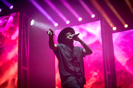 Nyon, Switzerland - 26 July 2019 :  concert of French rap singer Sopranoのeditorial素材
