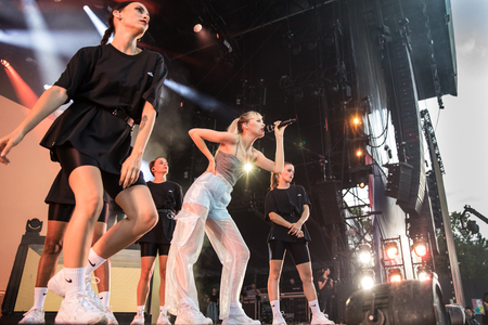 Nyon, Switzerland - 26 July 2019 :  concert of Belgian pop singer Angeleのeditorial素材