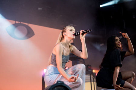 Nyon, Switzerland - 26 July 2019 :  concert of Belgian pop singer Angeleのeditorial素材