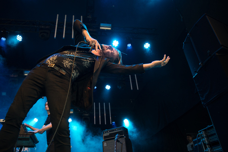 Nyon, Switzerland - 24 July 2019 :  concert of French singer-songwriter Bertrand Belinのeditorial素材