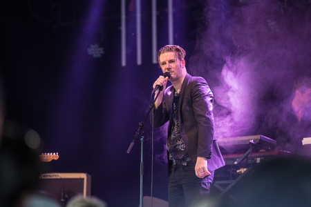 Nyon, Switzerland - 24 July 2019 :  concert of French singer-songwriter Bertrand Belinのeditorial素材